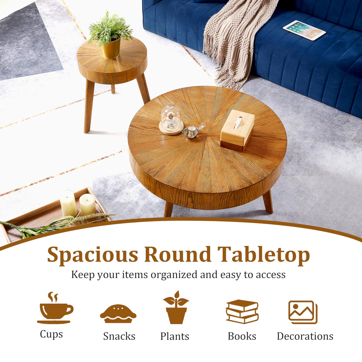 Nesting Round Wood Coffee Table Set of 2