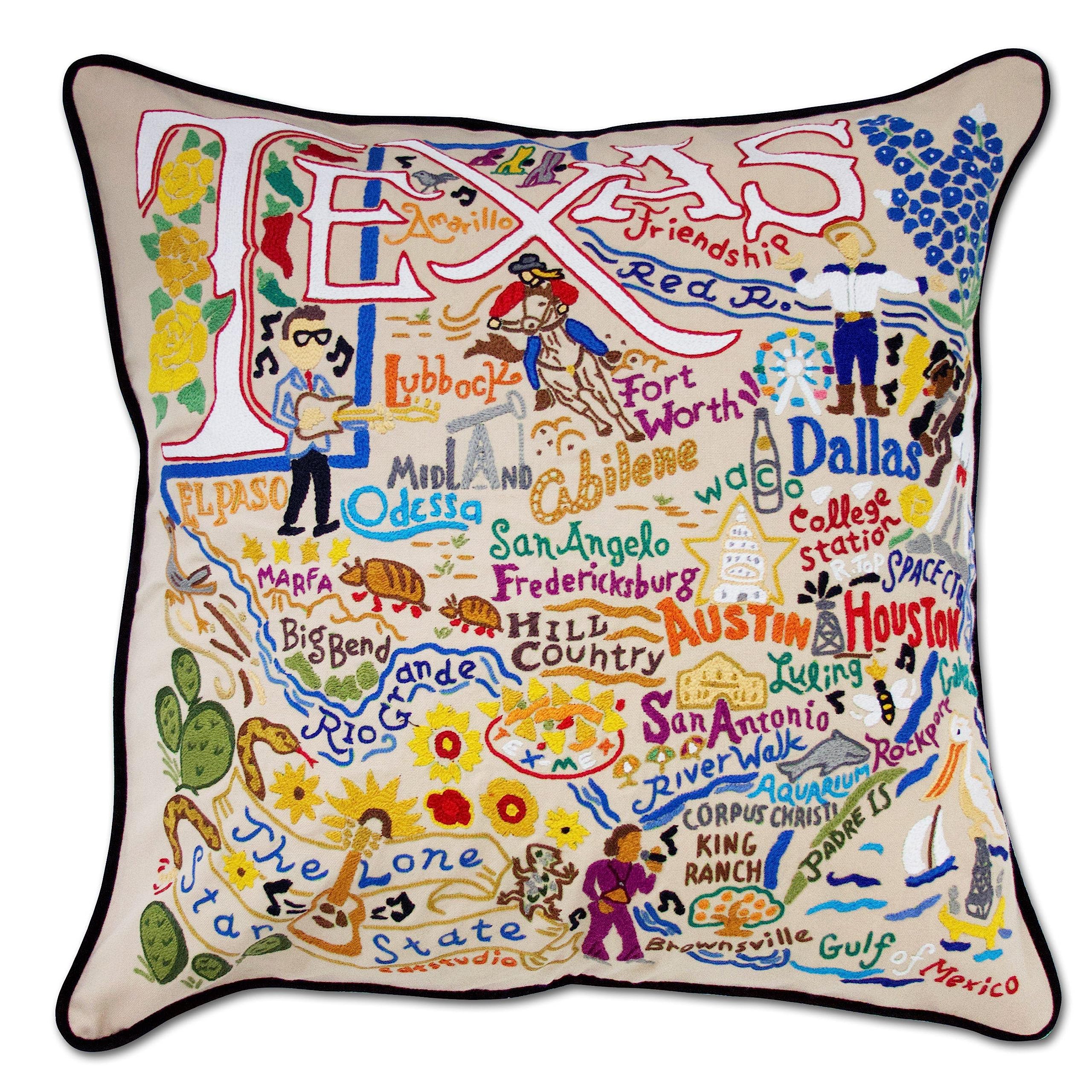 Texas Embroidered Decorative Throw Pillow