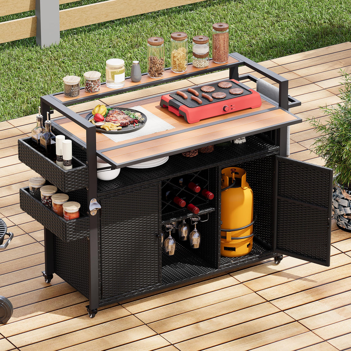 Outdoor Grill Cart & Prep Station with Double Tabletop