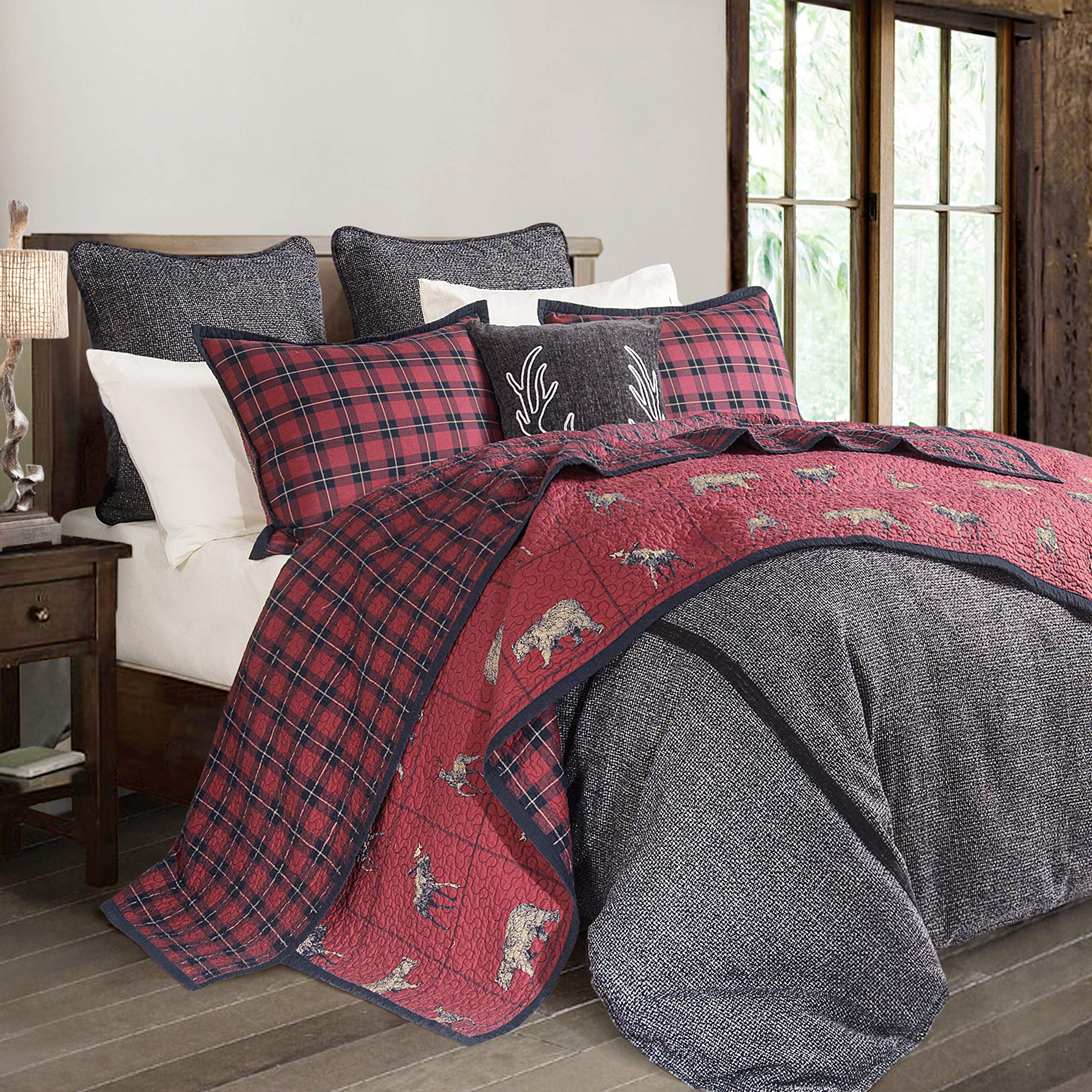 Hamilton 4 Piece Comforter Set, Black and White Tweed Bed Set, Super King Size