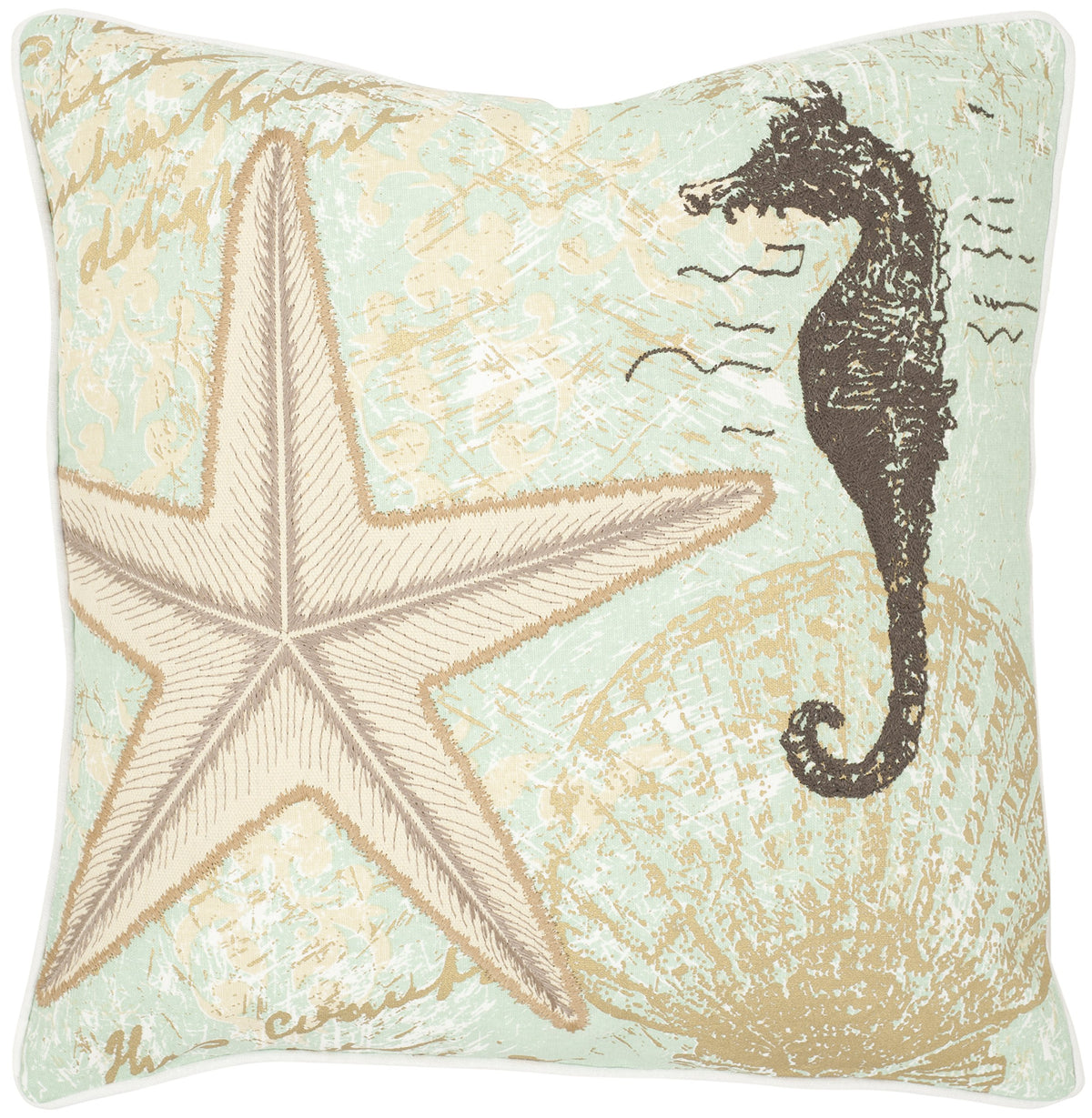 Cotton Linen Embroidered Throw Pillow Set of 2, 22-Inch, Seafoam/Green