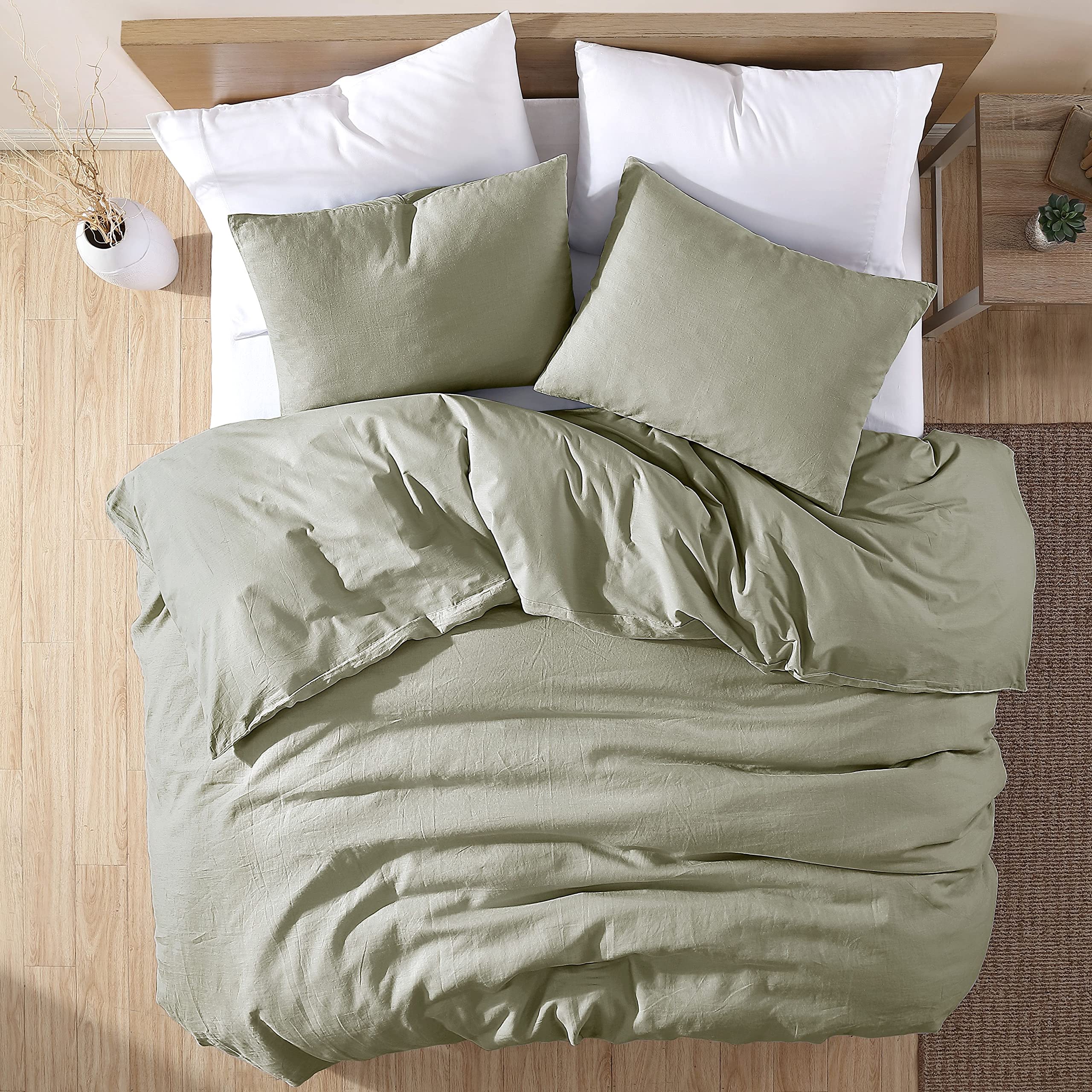 Washed Linen Comforter Set, King, Logan - Sage, 3 Piece Set