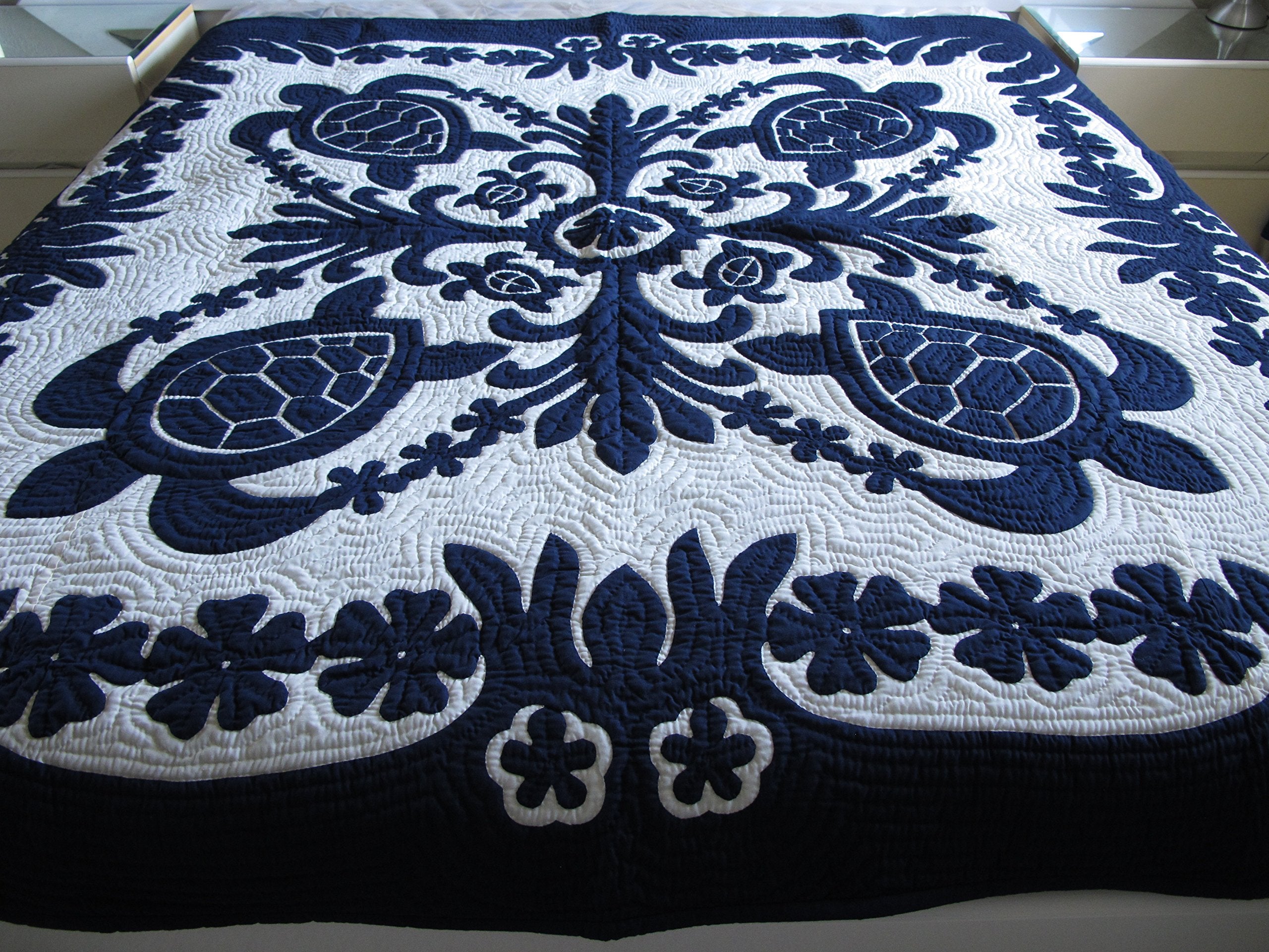 Full/Twin Bedspread/Wall Hanging, 100% Hand Quilted and 100% Hand appliquéd 80" x 80"