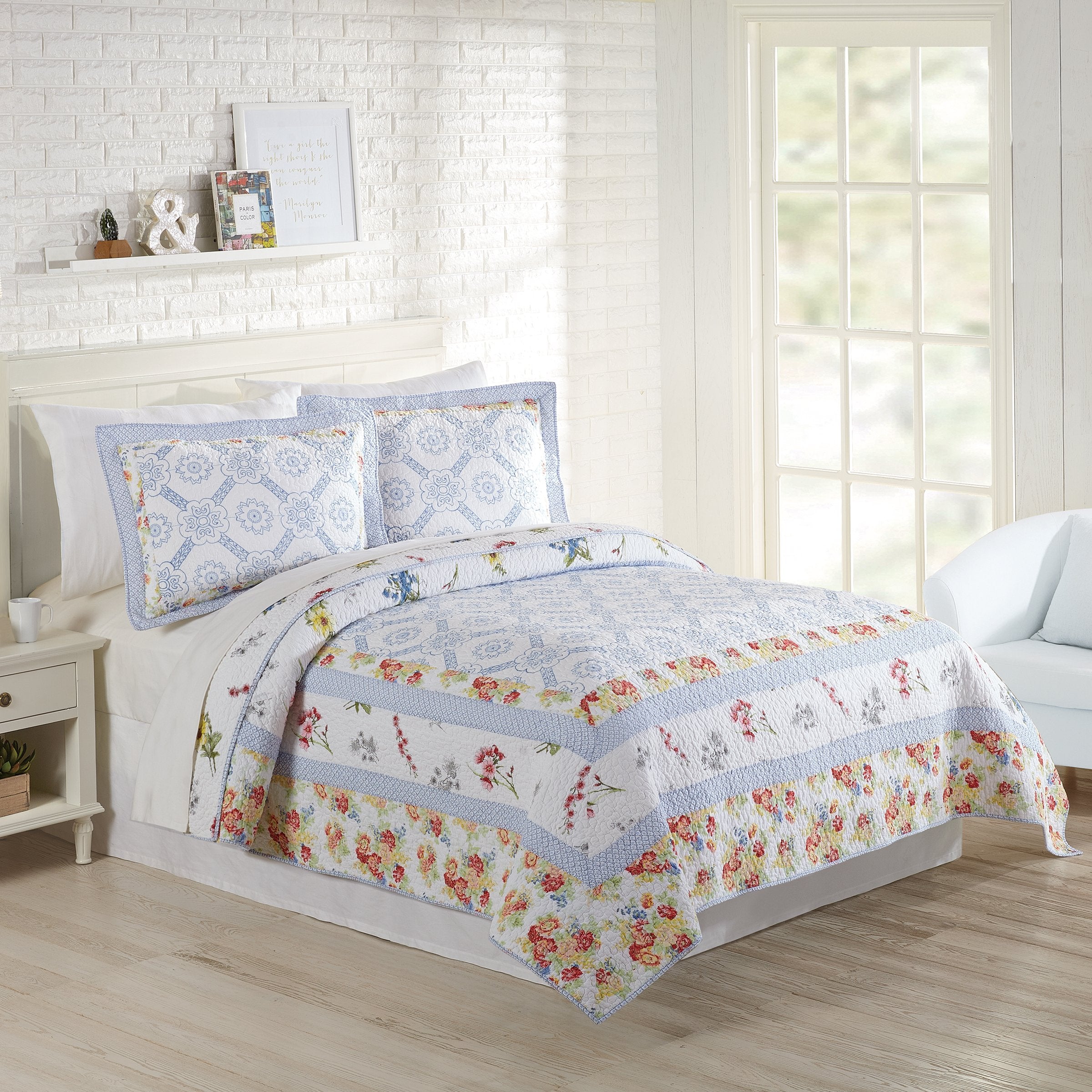 Floral Patch Quilt, Full Queen 90X90'', Blue
