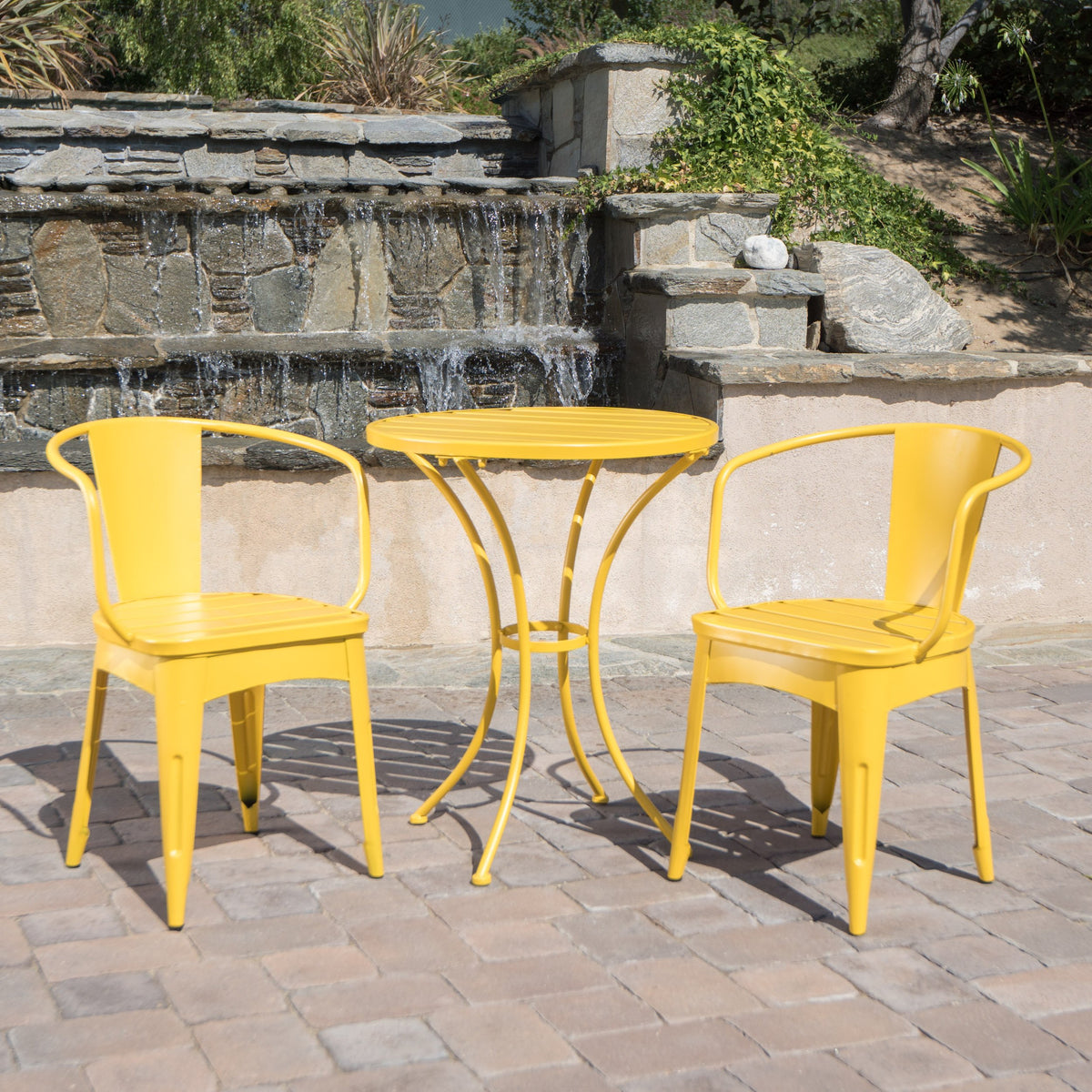 Colmar Outdoor Iron Bistro Set – 3-Piece, Matte Yellow