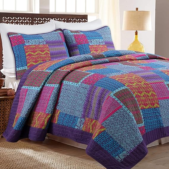 Artsy Bohemian Boho Chic 3-Piece Wild Berry Purple Blueberry Fuchsia Cotton
