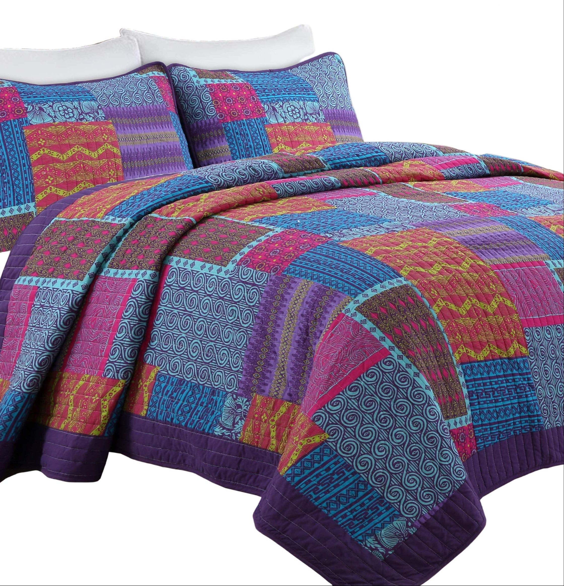 Artsy Bohemian Boho Chic 3-Piece Wild Berry Purple Blueberry Fuchsia Cotton