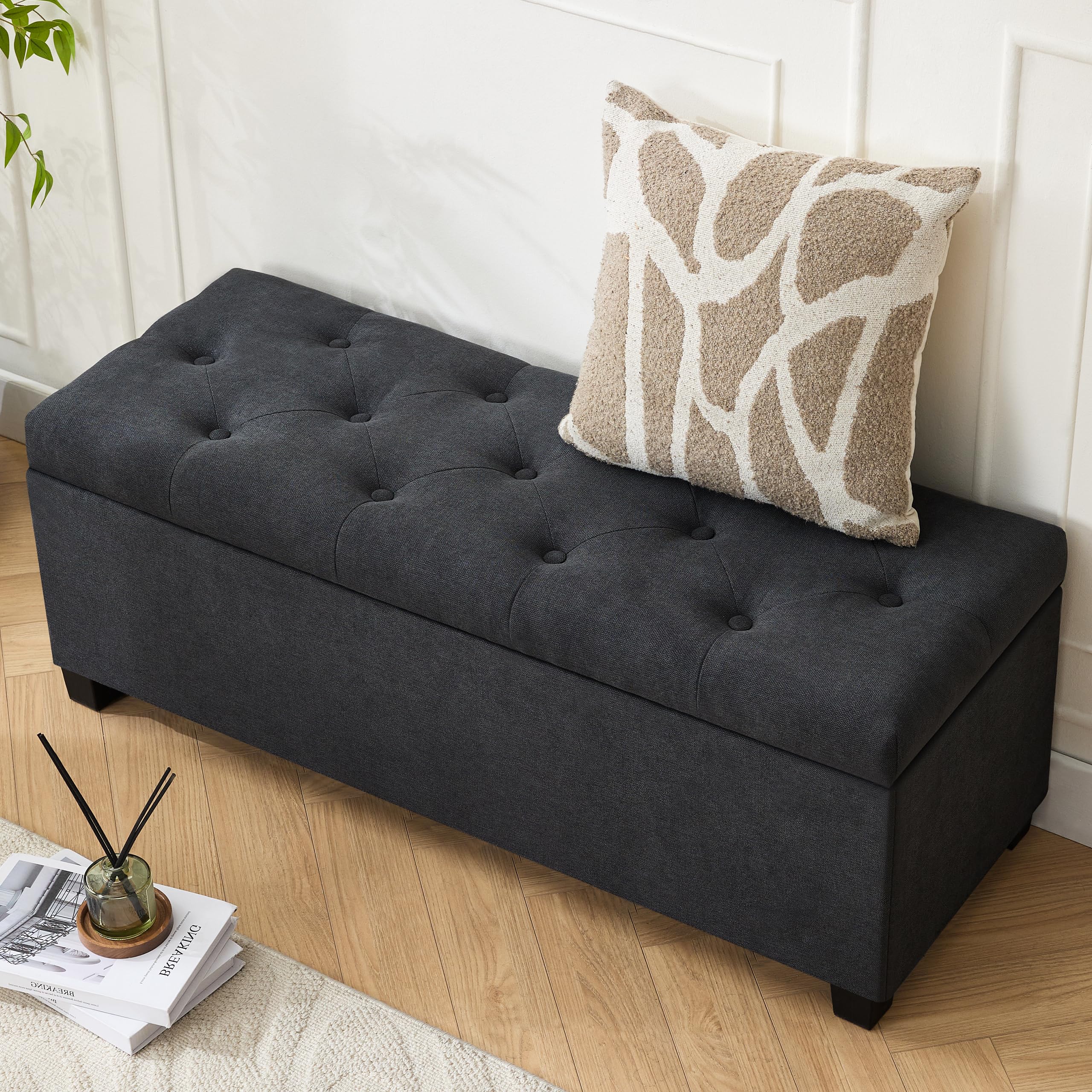 43’’ Storage Ottoman Bench, Linen Entryway Benches Load up to 660 Lb