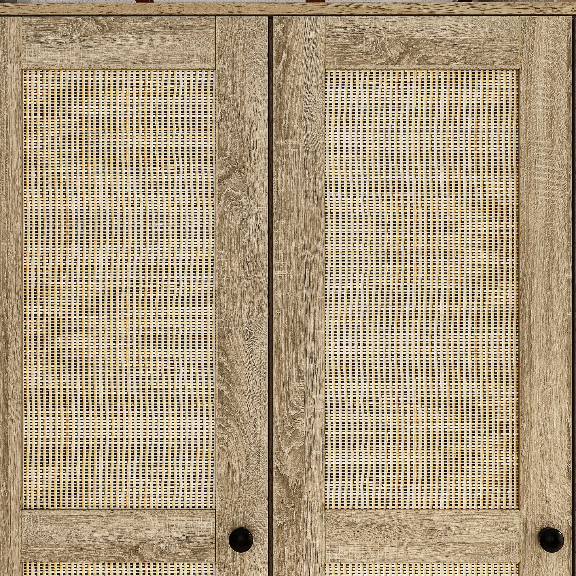 8 Door Wardrobe Armoire Closet, Bedroom Cabinet Armoire with Rattan Doors