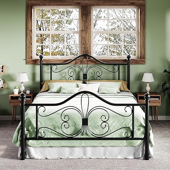 Queen Size Bed Frame with Headboard,Metal Bed Frame with Butterfly