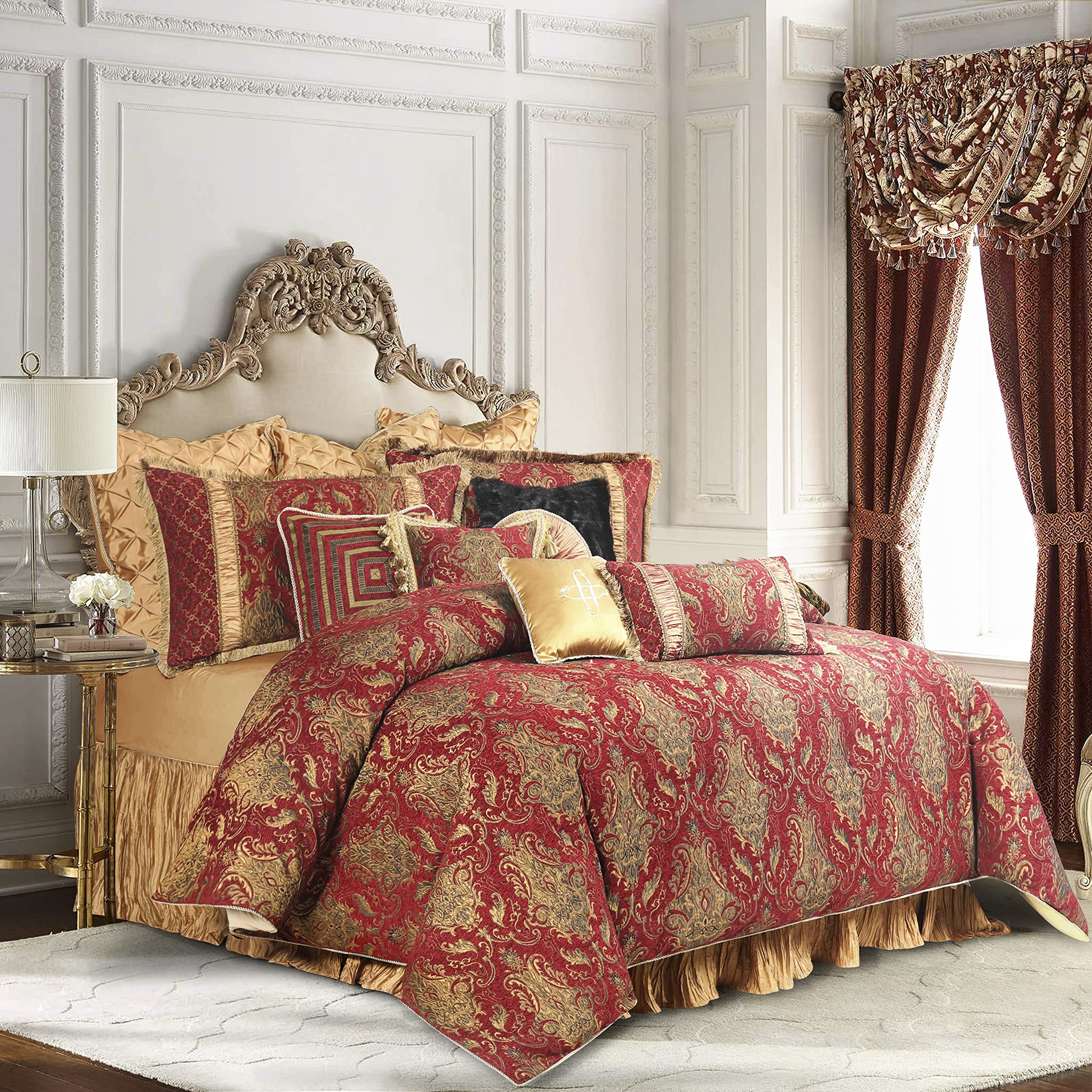 12-Piece Comforter Set Bed in a Bag, Classic Damask Jacquard Comforter Queen Set,