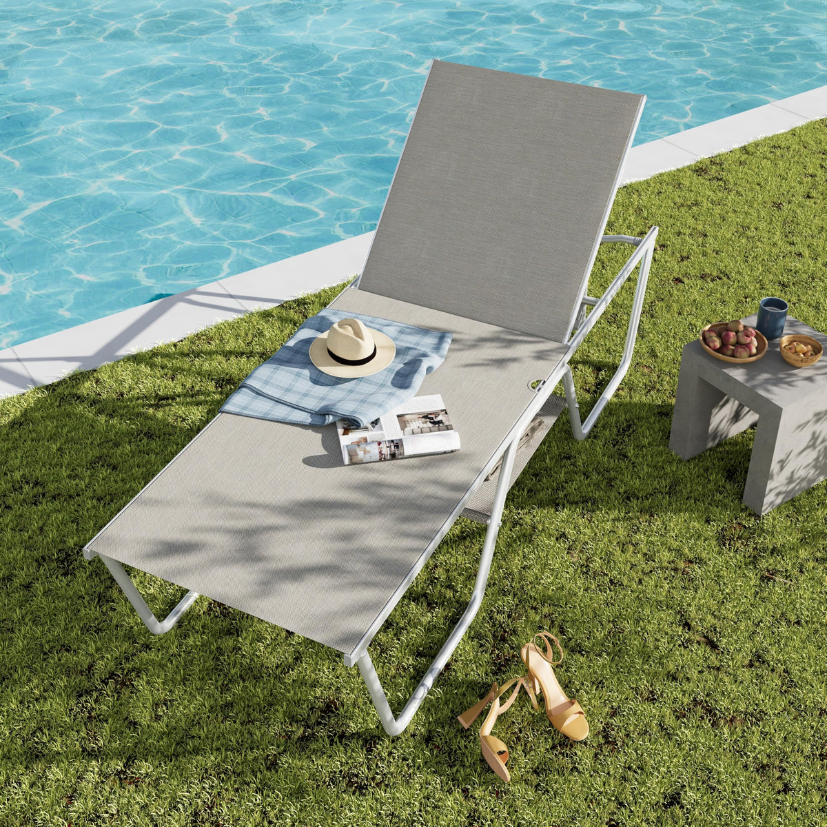 78" Oversized Outdoor Chaise Lounge Chair, 5-Position Adjustable