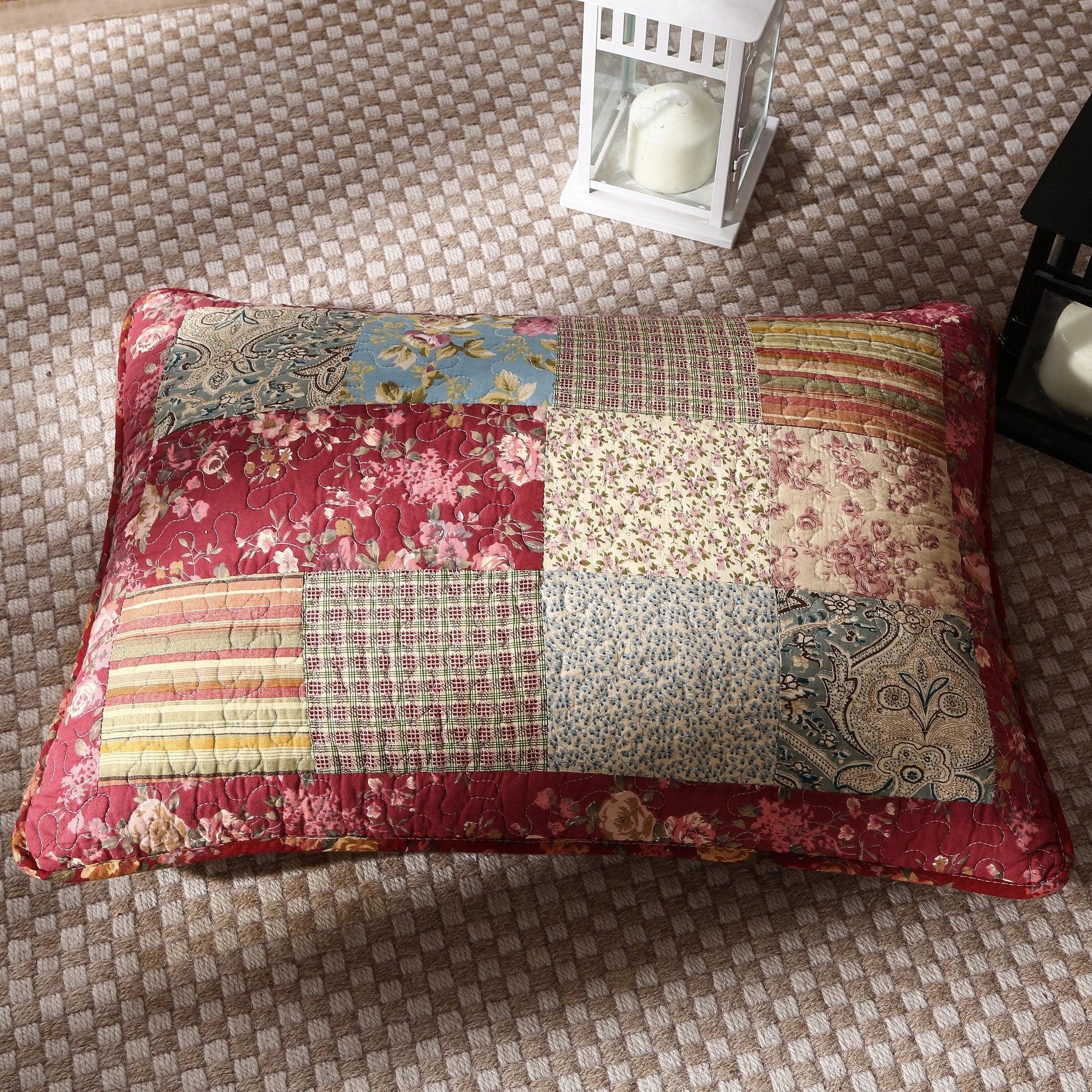 Cotton Patchwork Country Farm Cottage Vintage Antique Ditsy Floral Paisley Burgundy