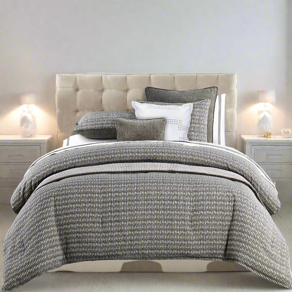 Fenton 3 Piece King Comforter Set, Cream Gray Taupe Geometric Woven Jacquard Bedding