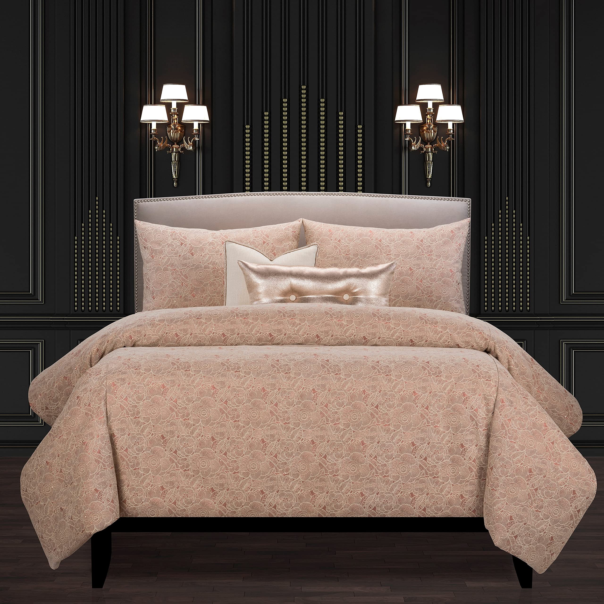 F Scott Fitzgerald Garden Party Rose Luxury Duvet Cover and Insert Set Queen 6 Piece