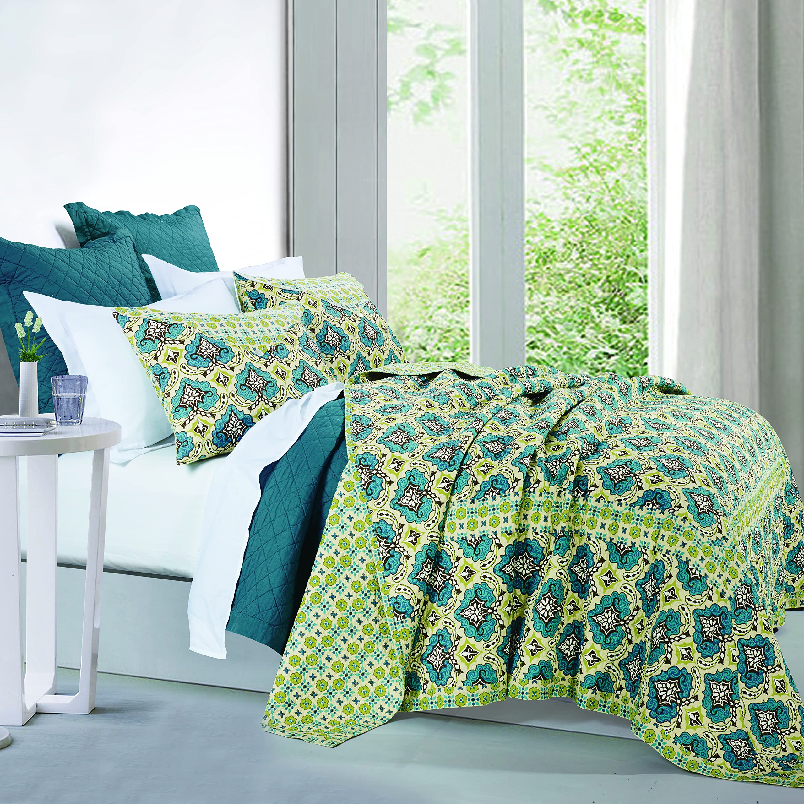 Salado 3 Piece Quilt Set with Pillow Shams, Super King, Cotton Reversible Luxury Bedding