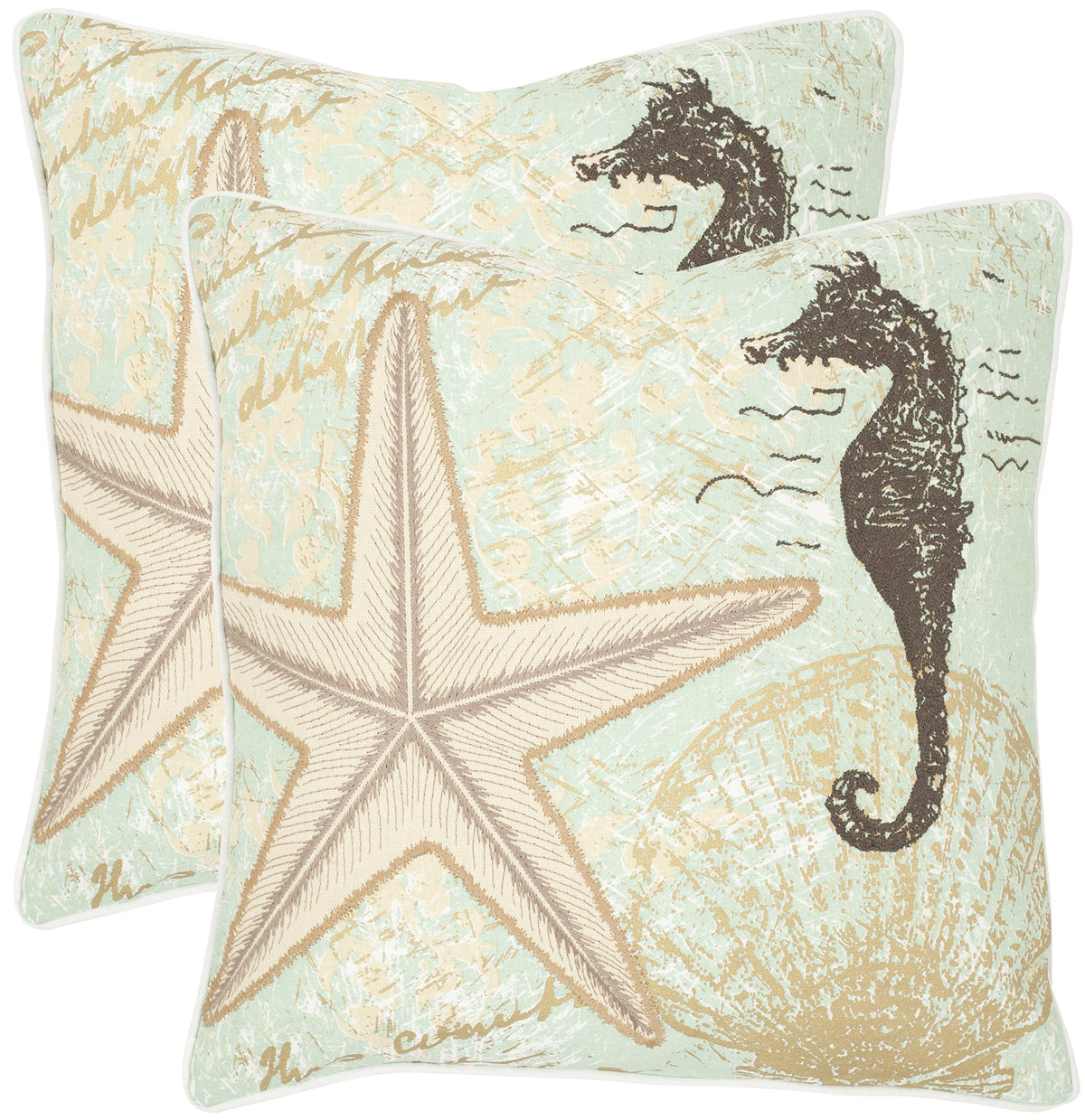 Cotton Linen Embroidered Throw Pillow Set of 2, 22-Inch, Seafoam/Green