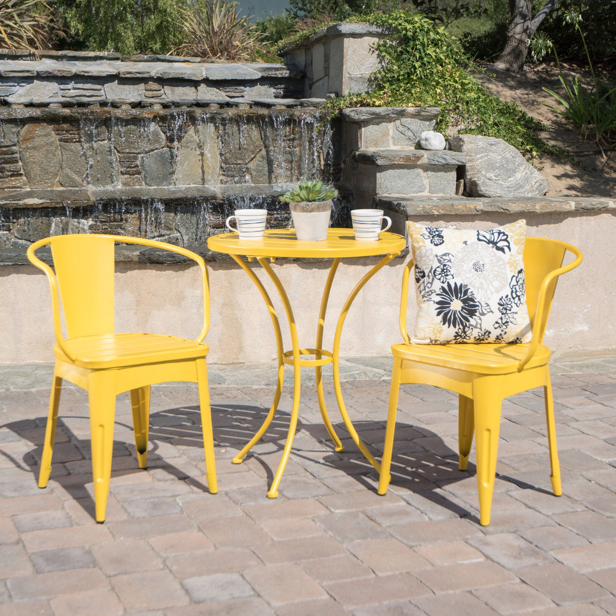 Colmar Outdoor Iron Bistro Set – 3-Piece, Matte Yellow
