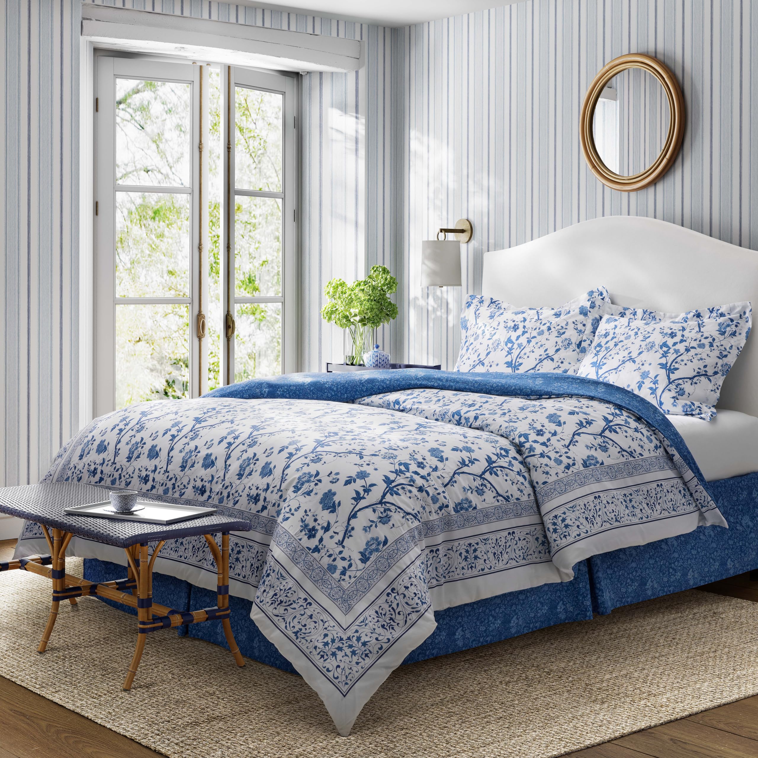 King Comforter Set, Cotton Bedding with Matching Shams & Bed Skirt
