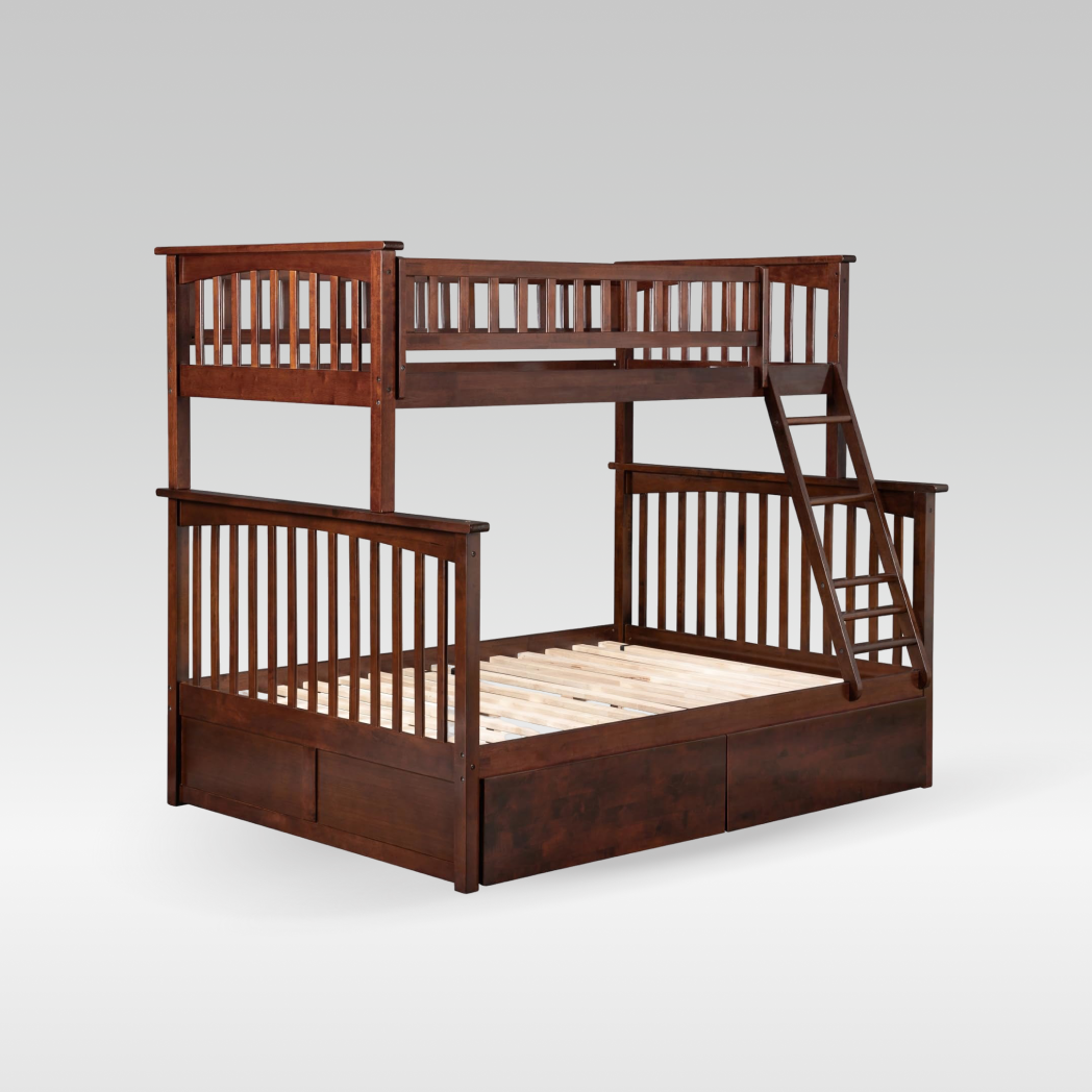 Twin over Full Size Bunk Bed with Bed Drawers and Charging Station